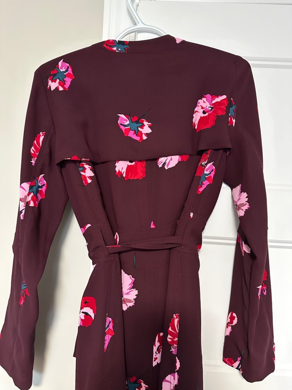 500 Maison Cinqcent S/M Floral Tie-Waist Maroon Women’s Jacket - Picture 4 of 6